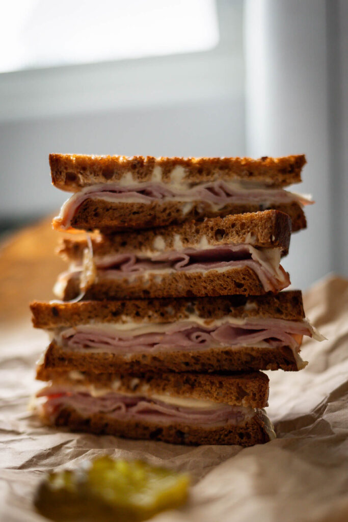 Gluten Free - hot ham and cheese sandwich with dijon dressing