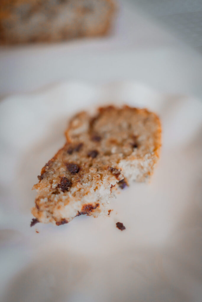 slice of gluten free banana bread with chocolate chips