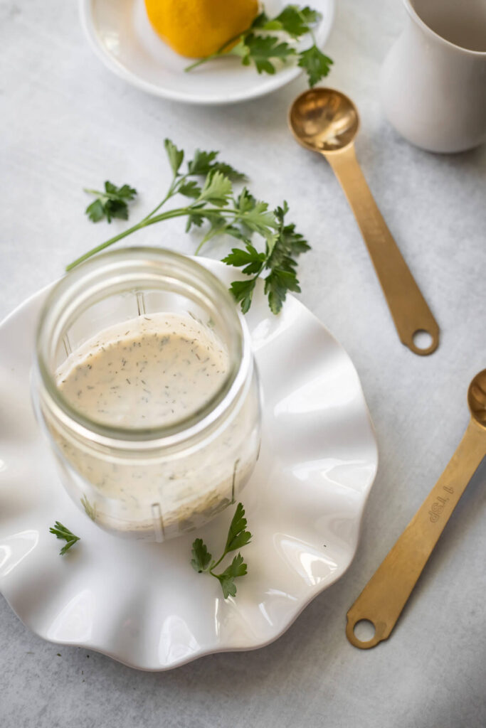 creamy homemade ranch in a mason jar