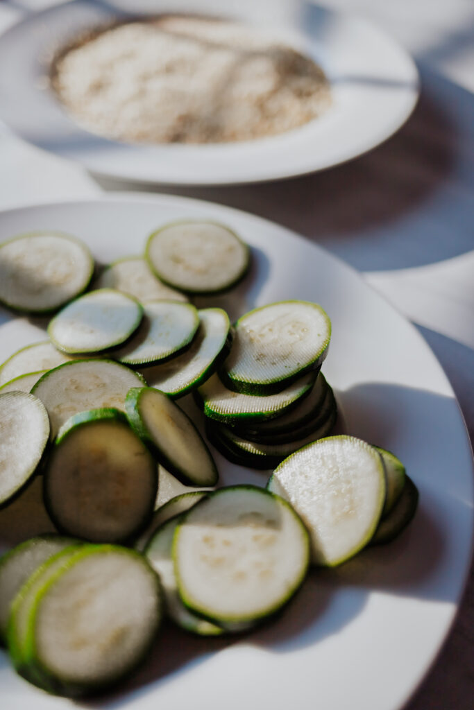 zucchini and bread crumbs on a plate