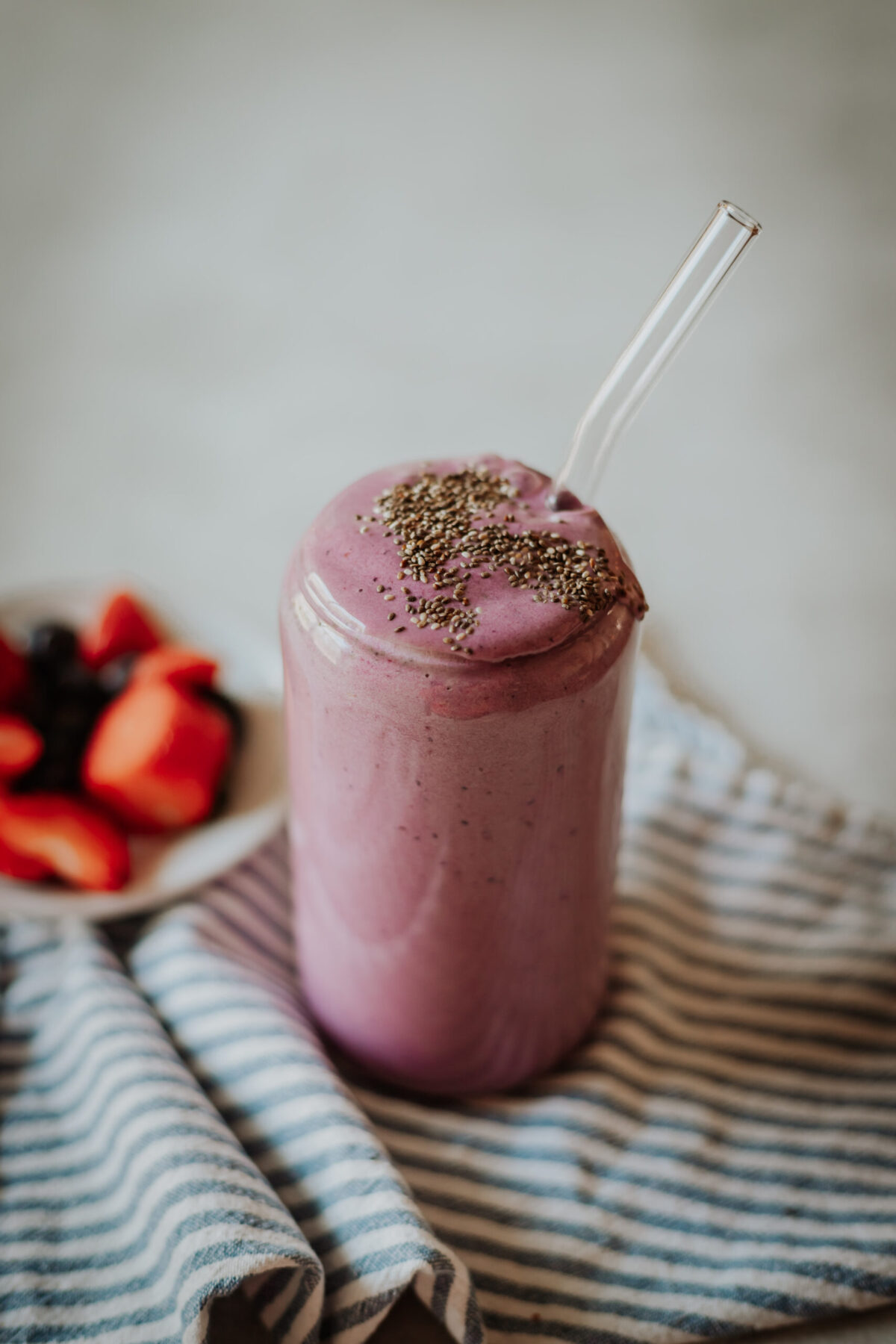 triple berry smoothie in a glass