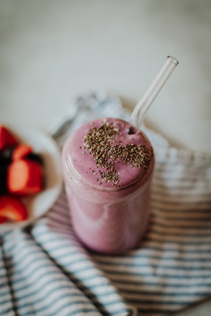 triple berry smoothie with chia seeds