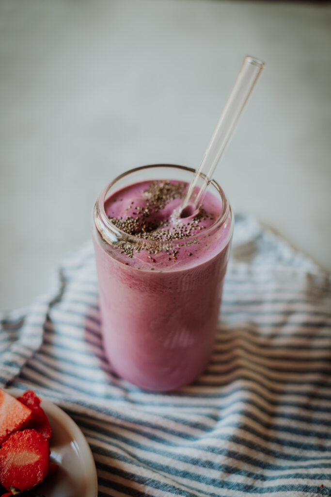 triple berry smoothie with chia seeds